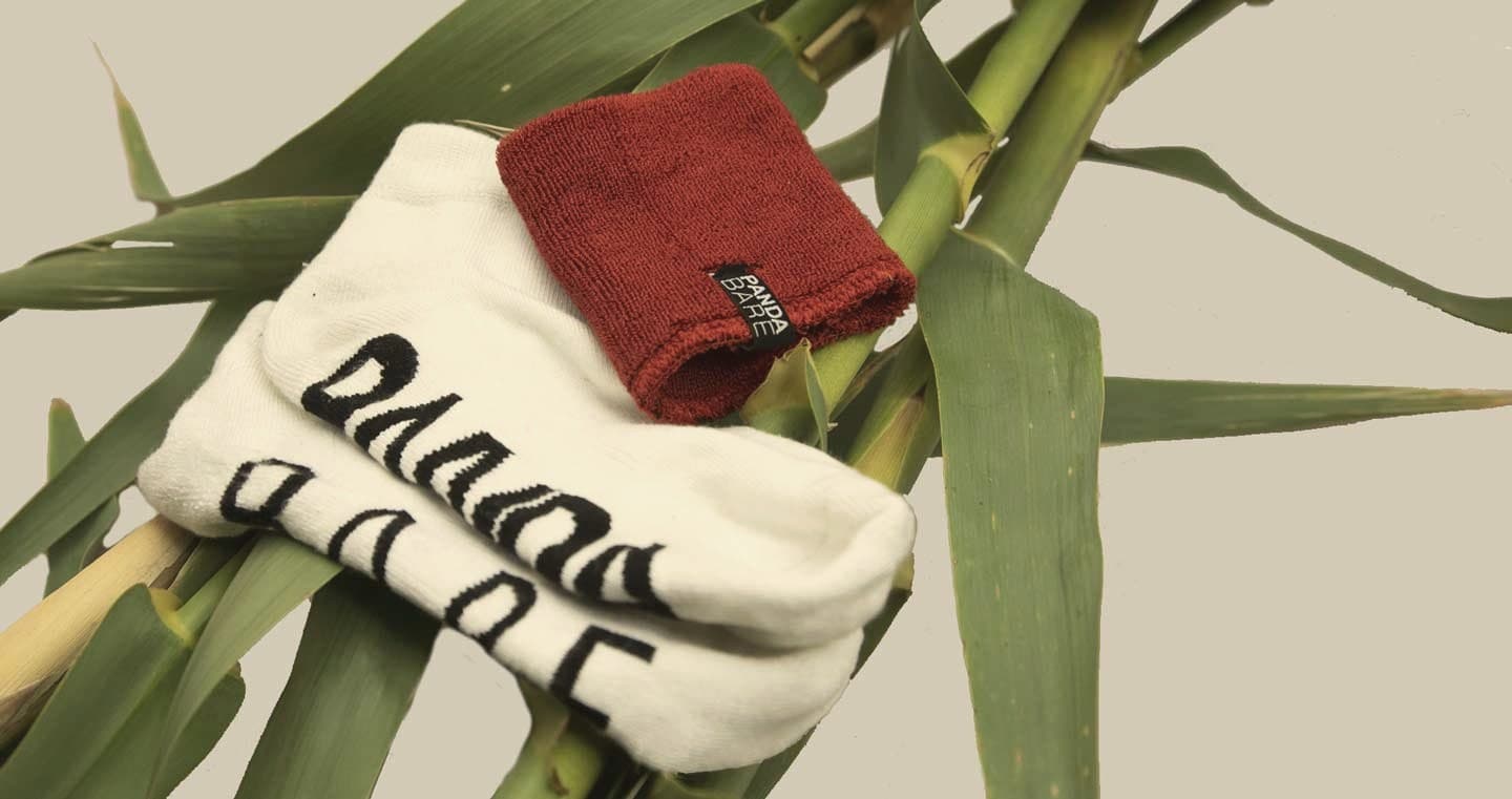 PandaBare bamboo socks and wristband in bamboo leaves
