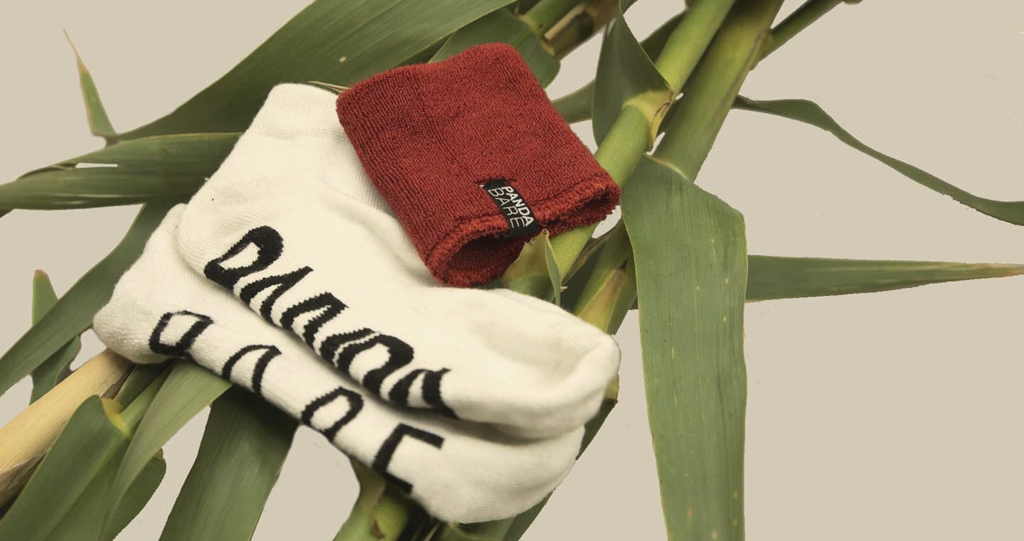 PandaBare bamboo socks and wristband in bamboo leaves